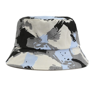 Chapeau Bob Graffiti Camouflage Unisexe en Coton Impression Artistique Encre de Projections Chapeau de Pêcheur Style Hip Hop Été Protection Solaire