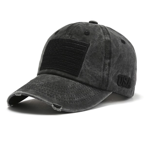 Casquette de baseball grise délavée style vintage avec patch USA et broderie
