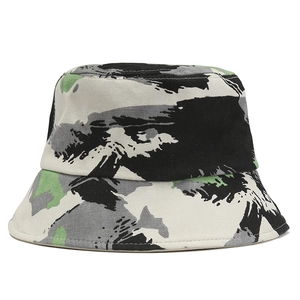 Chapeau bob imprimé graffiti style urbain avec motif d'encre noir et blanc anti-soleil