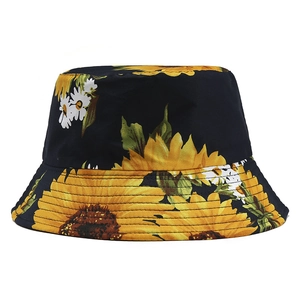 Bob réversible noir pour femme avec imprimé tournesols jaunes pour l'été et les loisirs