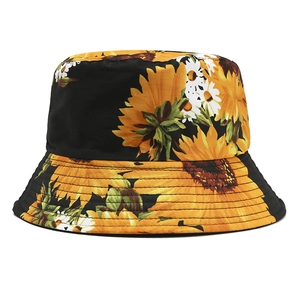 Chapeau Bob Femme Imprimé Tournesol Double Face Coton Protection Solaire Extérieur Voyage Chapeau de Pêcheur Mode Floral