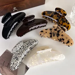 French Elegant Acetate Hair Claw Clips Large Celluloid Tortoise Shell Shark Clips Iridescent Polished Hair Grabs Women Hair Accessories