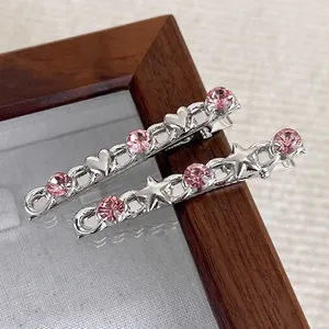 Pink Rhinestone Heart Star Hair Clips Alloy Duckbill Clips Sweet Korean Style Hair Pins For Women Girls Hair Accessories