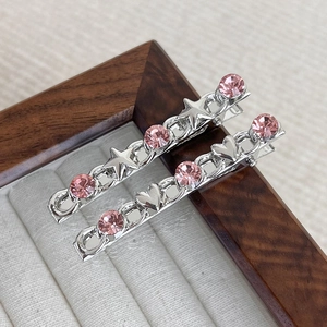 Pink heart and star rhinestone hair clips in silver metal finish for women and girls