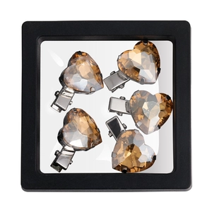 Five-piece set of heart rhinestone hair clips in champagne gold with elegant black display box