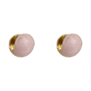 French style pink glaze stud earrings with golden finish and elegant marble pattern