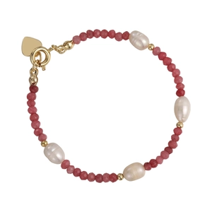 Bracelet fait main en perles d'eau douce et pierres naturelles rouges avec pendentif cœur