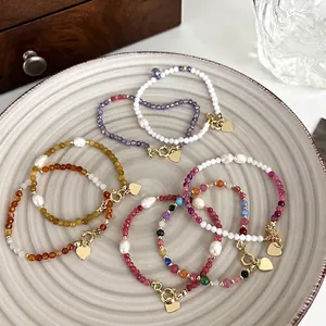 Bracelet en Perles d Eau Douce Fait Main pour Femmes Perles Colorées Pendentif Coeur Style Bohème Bijoux Esthétiques Cadeau