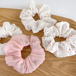 Set de coleteros de encaje rosa con bordado de flores y tela de gasa suave