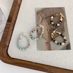 Vintage bohemian stone beaded hoop earrings with silver and gold metal bases for women