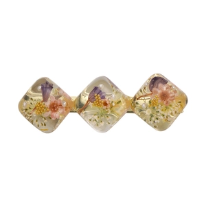 Handmade vintage resin hair clip with real dried flowers and pearls on gold metal base