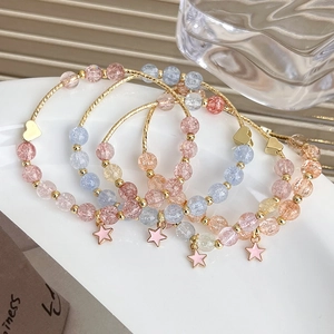 Sweet Mori Style Crystal Bead Bracelet For Women Girls Elegant Heart Star Pendant Elastic Burst Bead Jewelry Party Gift