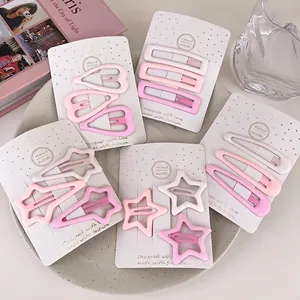 Pink Frosted Star Heart Water Drop Hair Clips Alloy Matte Gradient Snap Clips For Girls Women Sweet Hair Decoration Accessories