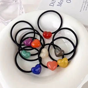 Korean Candy Color Heart Resin Hair Ties For Women Girls Minimalist Elastic Hair Bands Heart Ornament Hair Accessories