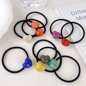 Colorful acrylic heart hair ties in candy colors with high elastic rubber bands for girls