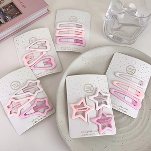 Pink gradient star hair clips set in heart and geometric shapes for girls and toddlers