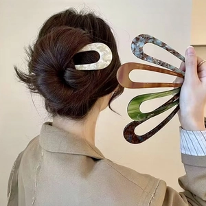 Lot de 5 épingles à cheveux en acétate en forme de U, motifs marbre et écaille de tortue
