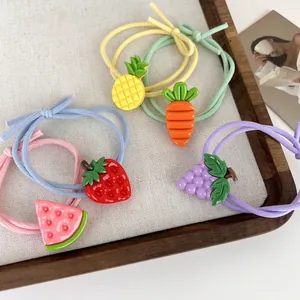 Élastiques à Cheveux Mignons en Résine Fruits Dessin Animé Légumes Fraise Ananas Raisin Bandes Élastiques pour Filles Enfants Femmes Accessoires Cheveux