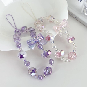 Sweet lavender acrylic beaded phone strap with iridescent bow and star charms