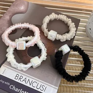 Elastici per Capelli in Mesh di Organza con Perla Artificial Quadrata in Resina Perla Artificialta Stile Coreano Minimalista Estetico Donna