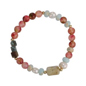 Ethnic bohemian beaded bracelet with natural stone and baroque pearl for women