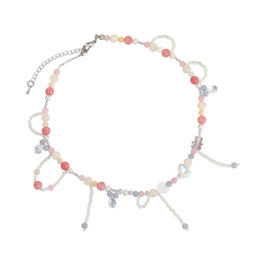 Collier fait main en perles colorées avec breloques cœur et chaîne réglable en argent