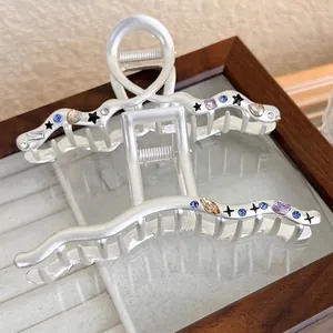 Sweet Cool Matte Silver Metal Hair Claw Clip Large Star Wave Shape Colored Rhinestone Vintage Y2K Shark Clip For Women
