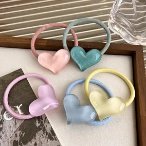 5-piece set of heart-shaped jelly color hair ties with pearlescent finish and elastic bands