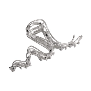 Silver liquid metal hair claw clip with minimalist wavy line design for thick hair