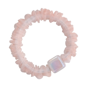 Elastico per capelli in organza rosa con perla quadrata perlata per acconciature donna