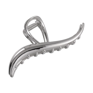 Minimalist silver metal shark hair claw clip with a sleek streamlined design for women