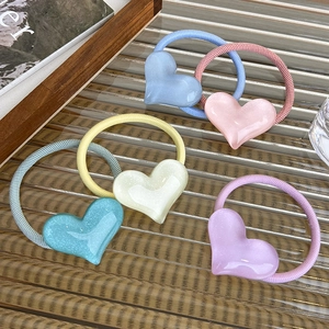Five-piece set of heart-shaped hair ties in creamy jelly colors with elastic bands