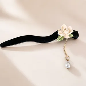 Pic À Cheveux Élégant En Bois Avec Fleur De Muguet En Résine Gland En Alliage Künstliche Perle Fausse Pour Femme Bijoux Style Chinois