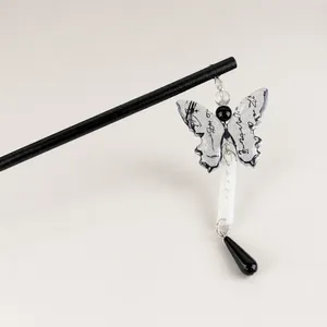 Horquilla de Pelo de Madera de Nuevo Estilo Chino Con Colgante de Mariposa de Caligrafía Borla Accesorio de Pelo Hanfu