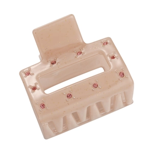 Square acetate hair claw clip with champagne pink glitter and rhinestones for women