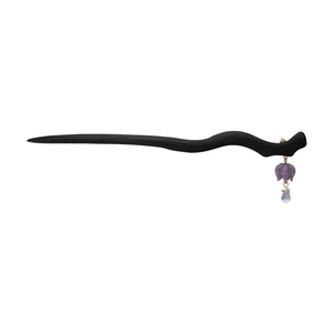Classical wooden hair pin with purple lily of the valley flowers and blue bead tassel