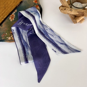 Detail of elegant Chinese ink wash silk scarf with mountains and love yourself script