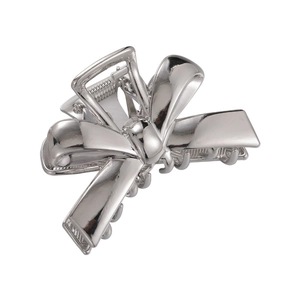 Elegant minimalist silver metal bow hair claw clip with a polished finish for women