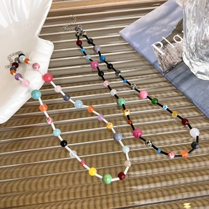 Colorful beaded crystal necklace with leopard and polka dot patterns for summer style
