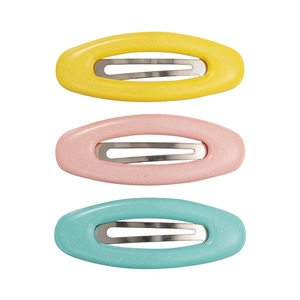 Lot de 3 barrettes ovales aux couleurs acidulées avec finition pailletée