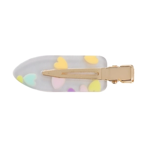 Charming transparent heart hair clip with colorful candy motifs and golden metal base