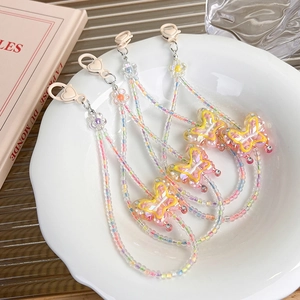 Cordons de téléphone en perles colorées avec papillon en strass et boucles en cœur