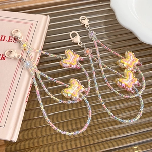 Dragonne de téléphone en perles papillon faites main avec dégradé coloré et crochet