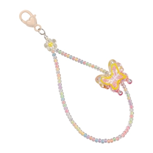 Lanière de téléphone faite main avec perles macaron et pendentif papillon coloré