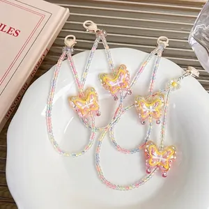 Cordon de Téléphone Perlé Coloré Fait Main Charme Papillon Dragonne en Résine Fermoir Coeur Strass Décoratif