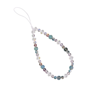 Sparkling crystal beaded phone lanyard with iridescent charms and flower pendant
