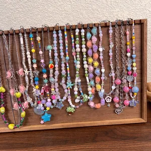 Y2K Doux Dopamine Coloré Collier De Perles Pour Filles Cœur Étoile Pendentif Résine Alliage Perle Choker Bijoux Colliers