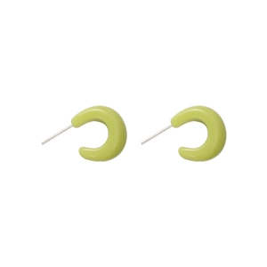 Minimalist lime green C-shaped hoop earrings with polished resin finish for women