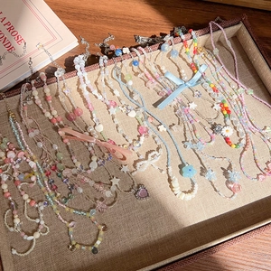 Colliers de perles colorés style dopamine avec pendentifs cœur, étoile et nœuds