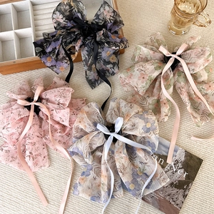 Grande Pince à Cheveux Nœud Floral Avec Longs Rubans Barrettes en Mousseline Doux Élégant Pince Requin Pour Femmes Filles Accessoires de Cheveux